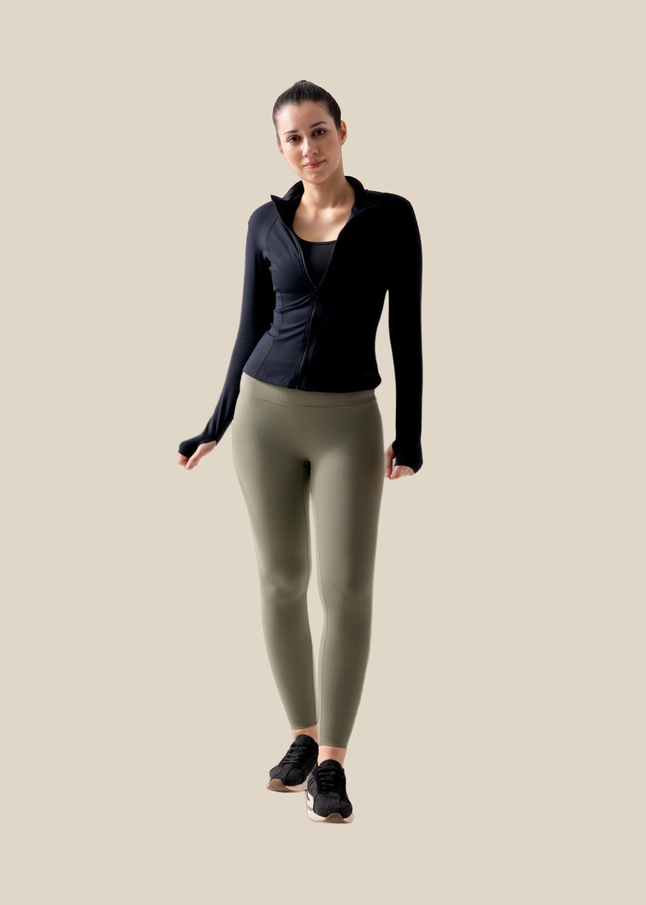 Women High Neck Zip Jacket - Black - 1