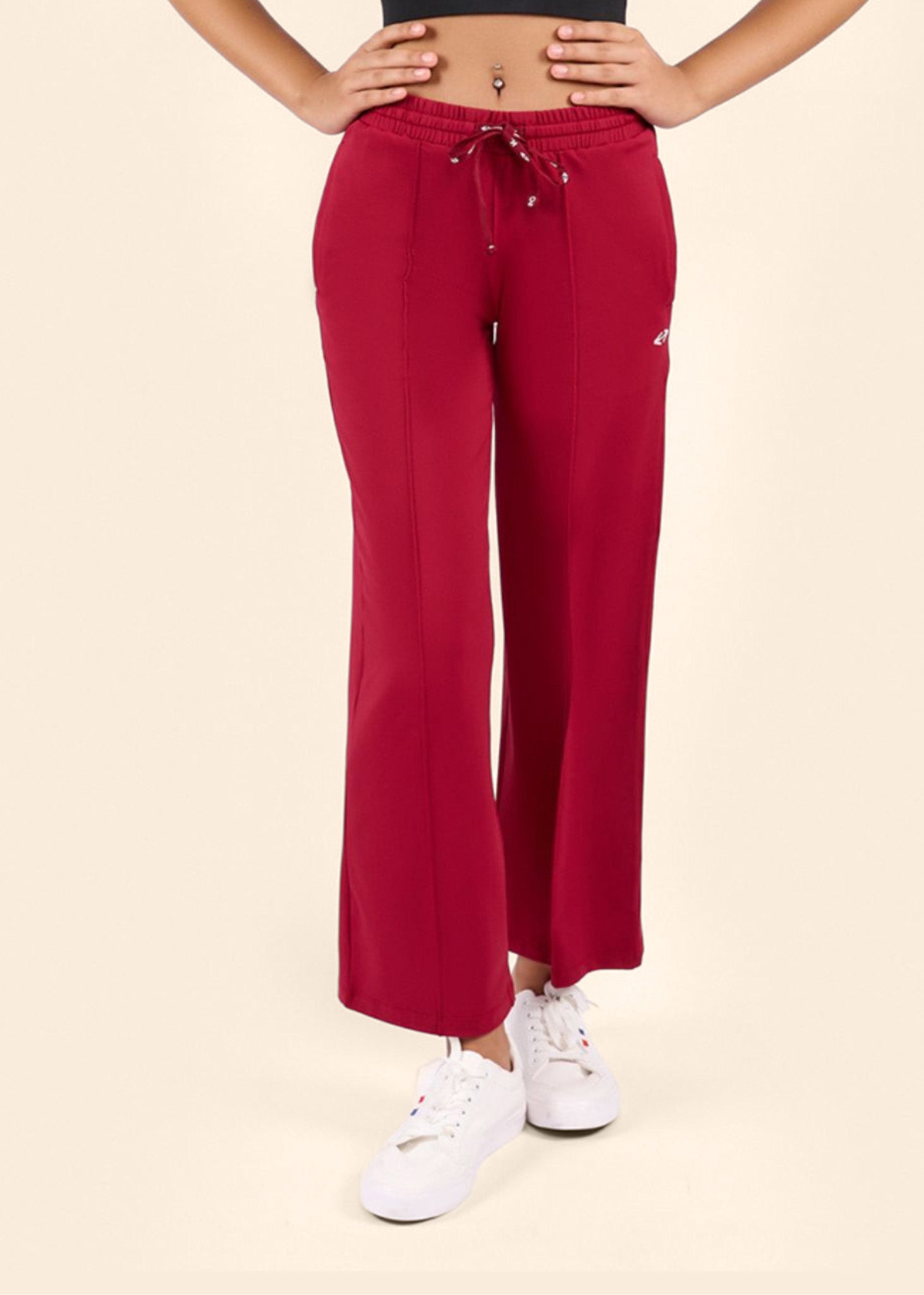 Women High Waist Flare Pants - Maroon - 1