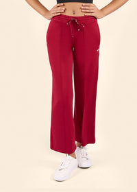Women High Waist Flare Pants - Maroon - 1