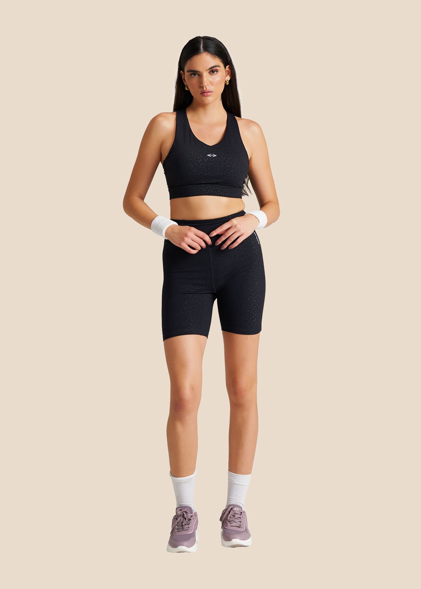 High Impact Leopard Embossed Sports bra - Black - 2