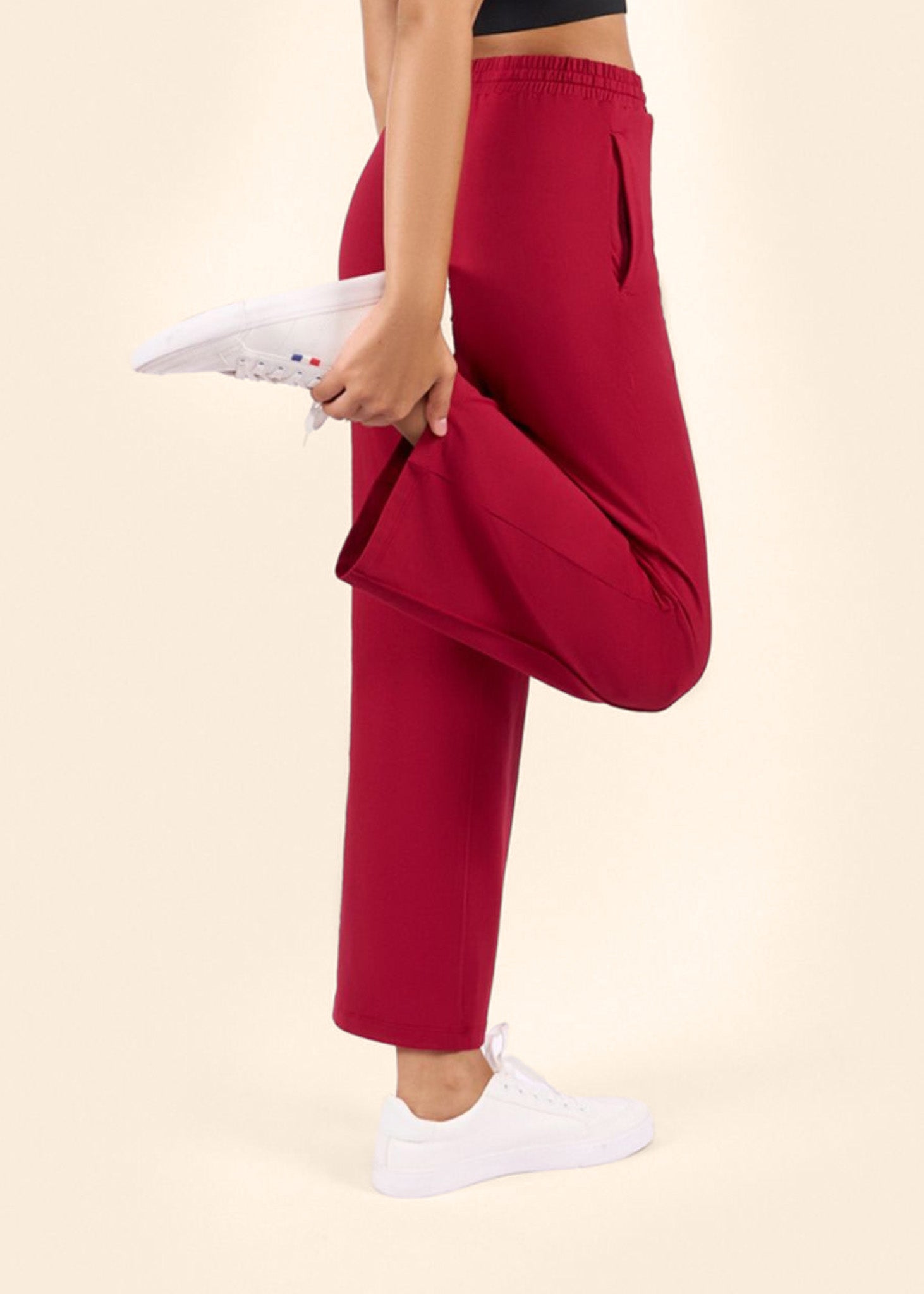 Women High Waist Flare Pants - Maroon - 5