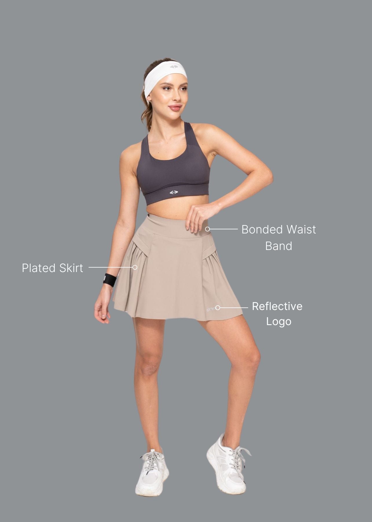 Women Pleated Skirt - Beige