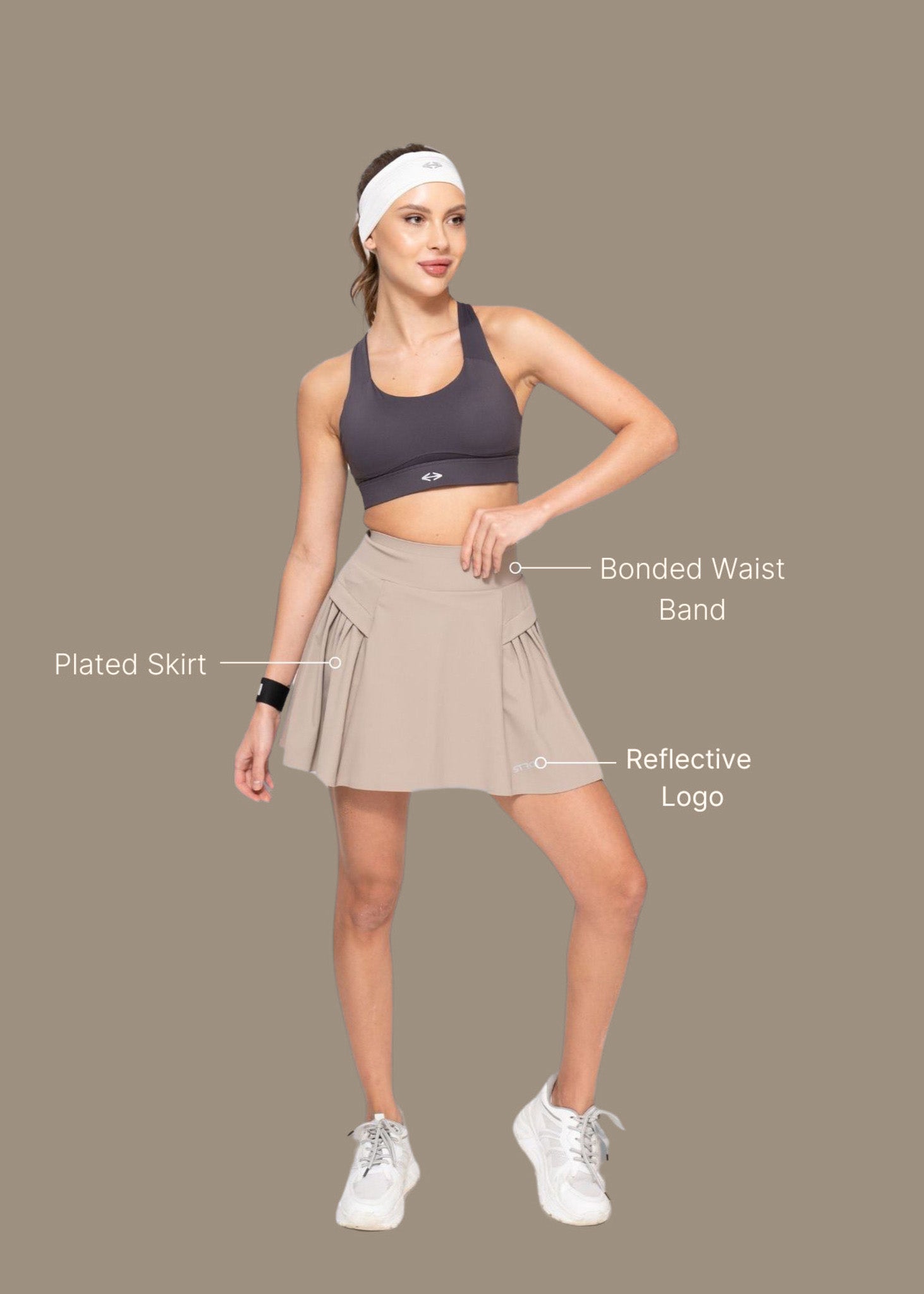 Women Pleated Skirt - Beige - 2