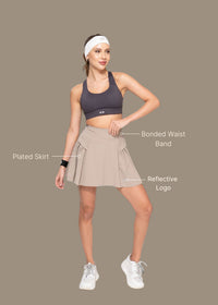 Women Pleated Skirt - Beige - 2