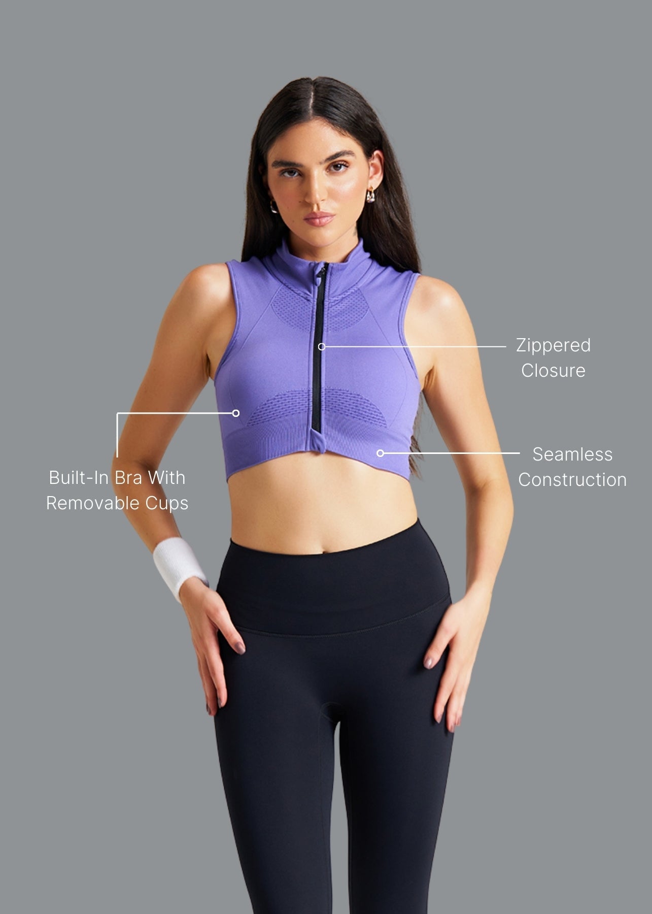 Women Seamless Zip Bra - Electric Violet - 2