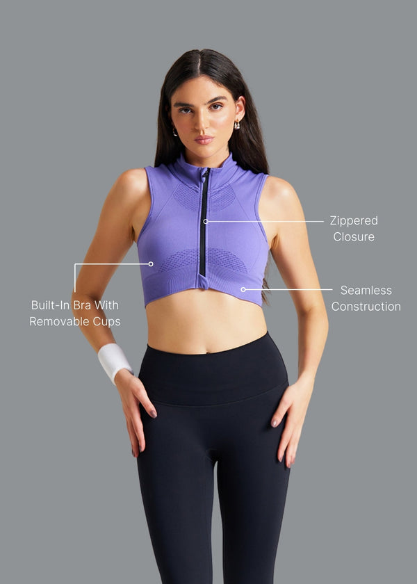 Women Seamless Zip Bra - Electric Violet - 2