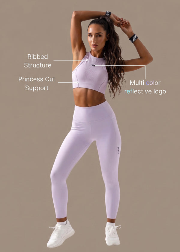 Ribbed T-back sports bra - Orchid Bloom - 2