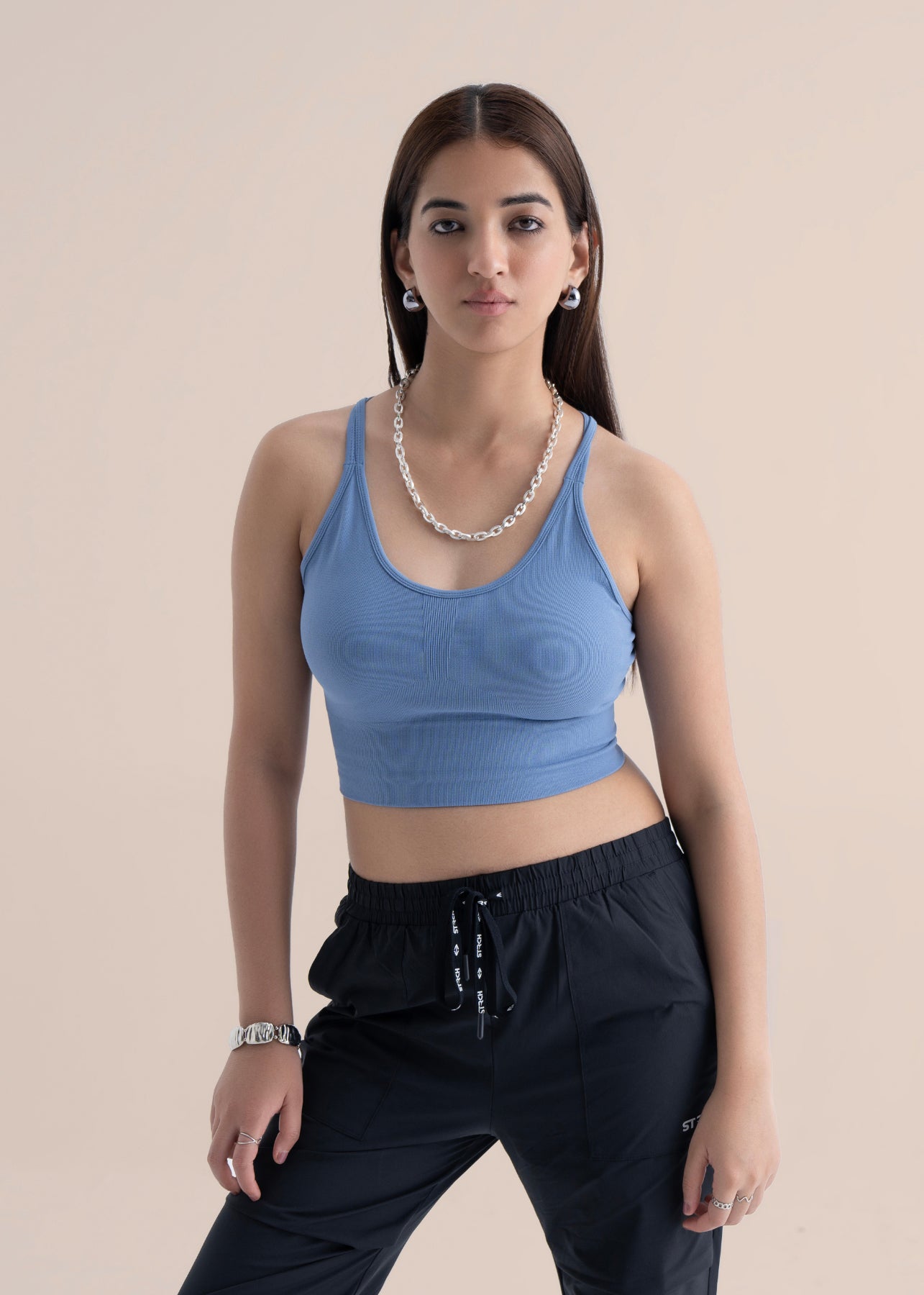 Seamless open Back Sports Bra - Coronet Blue - 1