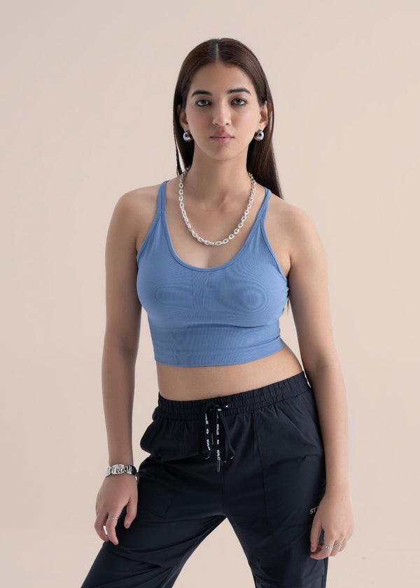 Seamless open Back Sports Bra - Coronet Blue - 1