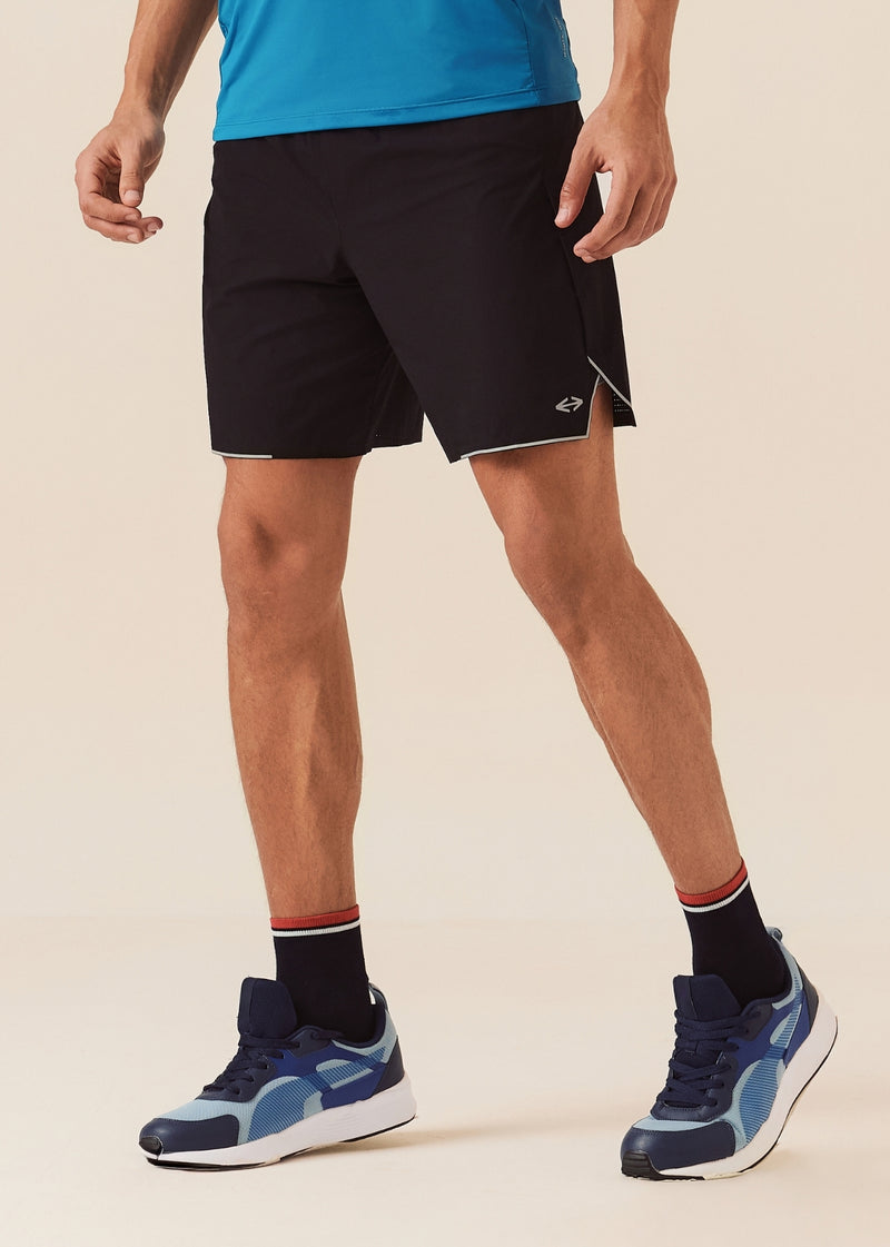 Men Split Hem Gym Shorts - Jet Black