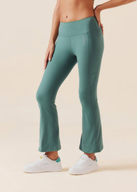 Women Pocket Flare Leggings - Vine Green - 1