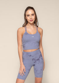 Tie-dye printed medium impact bra tank - Ice Blue - 1