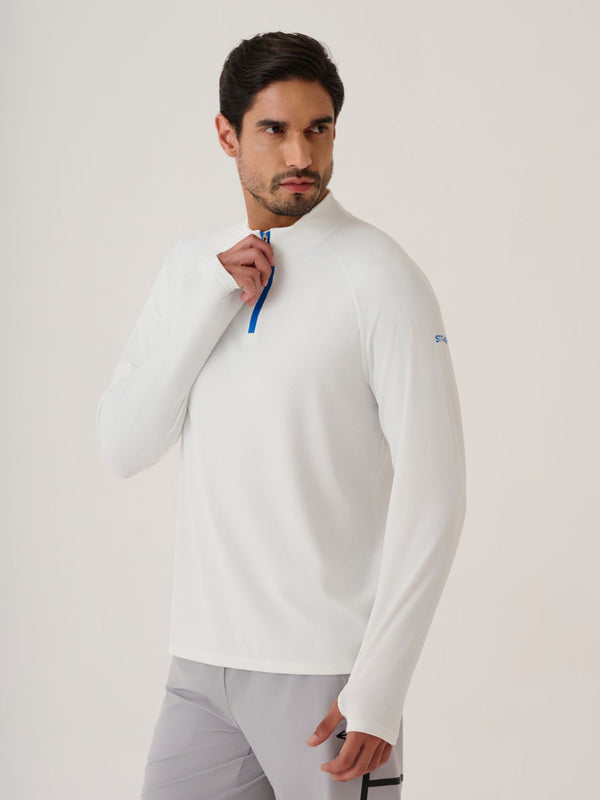 Men Long Sleeve Strch Flex Tee 
- White