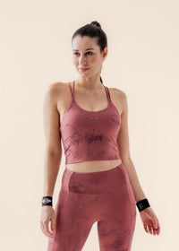 Tie-dye printed medium impact bra tank - Rosewood - 1