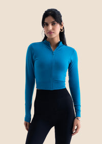 Women Seamless Crop Jacket - Teal - 1