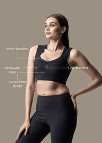 Women Reflective Gym Sports Bra - Black - 3