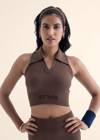 Seamless Polo Crop Tee - Mocha Brown - 1