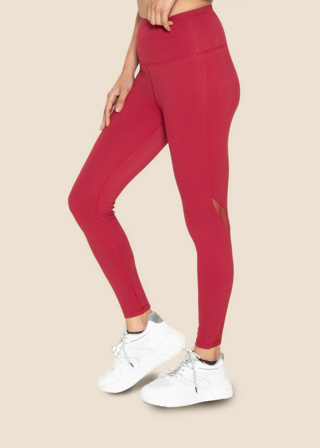 Women Mesh Leggings - Maroon - 1