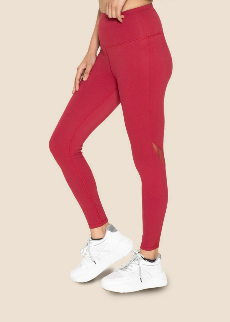 Women Mesh Leggings - Maroon