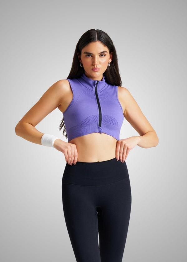 Women Seamless Zip Bra - Electric Violet - 1