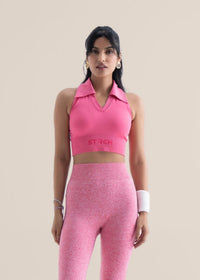 Seamless Polo Crop Tee - Flare Pink - 1