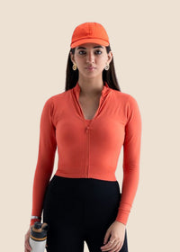 Women Seamless Crop Jacket - Coral - 1