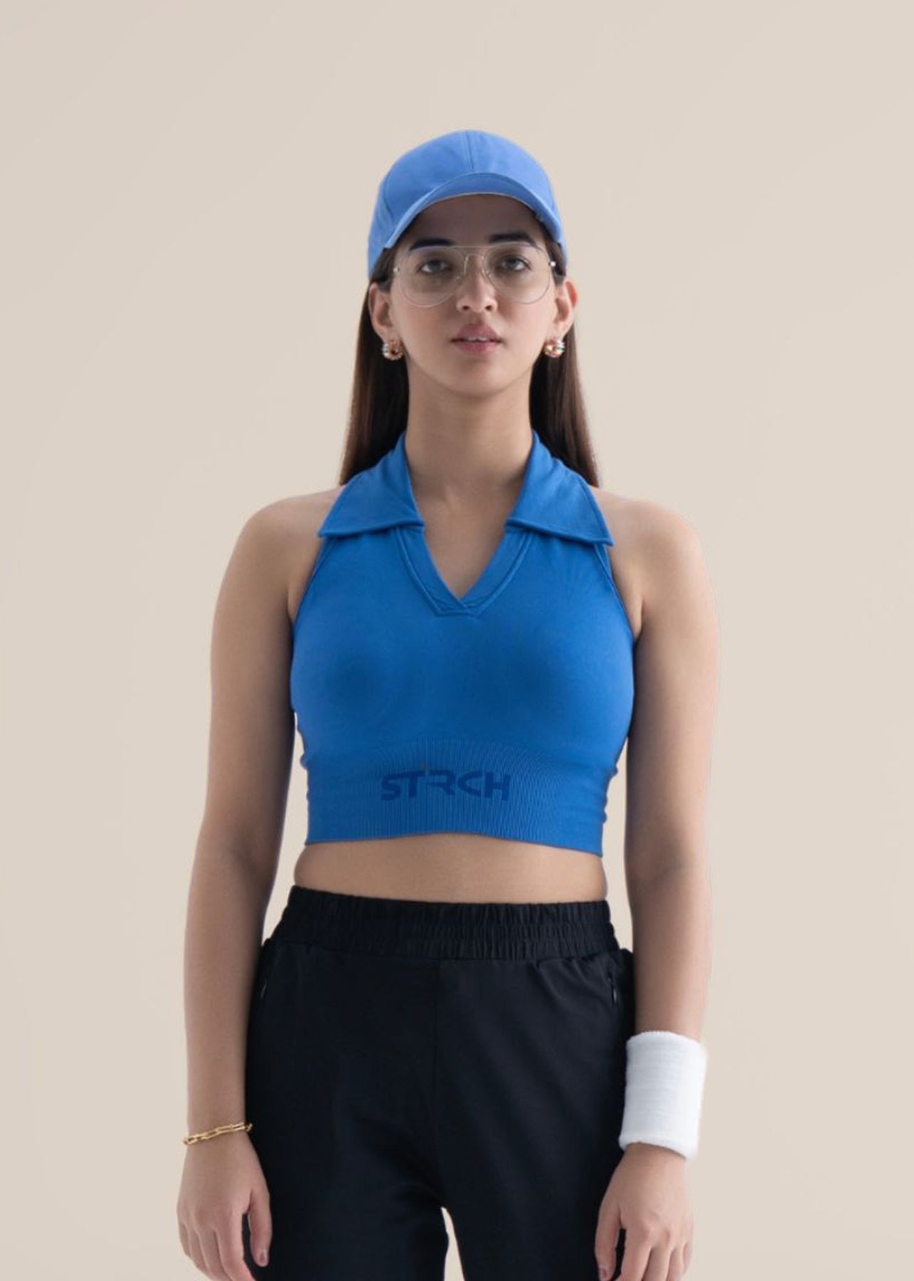 Seamless Polo Crop Tee - Majestic Blue
