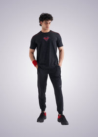Men Ribbed Waistband Joggers Black - 1