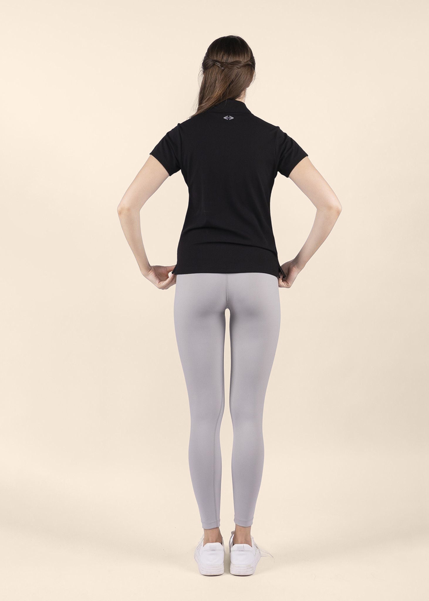 Women Sporty Textured Polo Top - Black