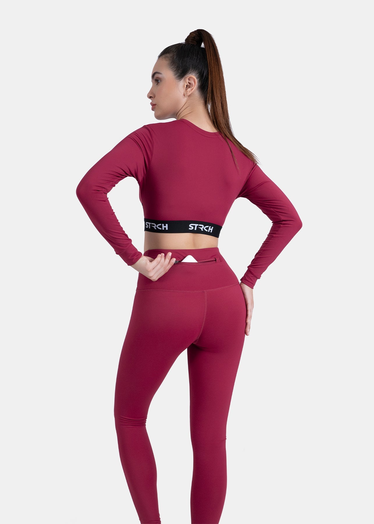 Criss-cross wasitband Leggings - Maroon - 4