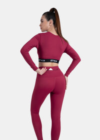 Criss-cross wasitband Leggings - Maroon - 4