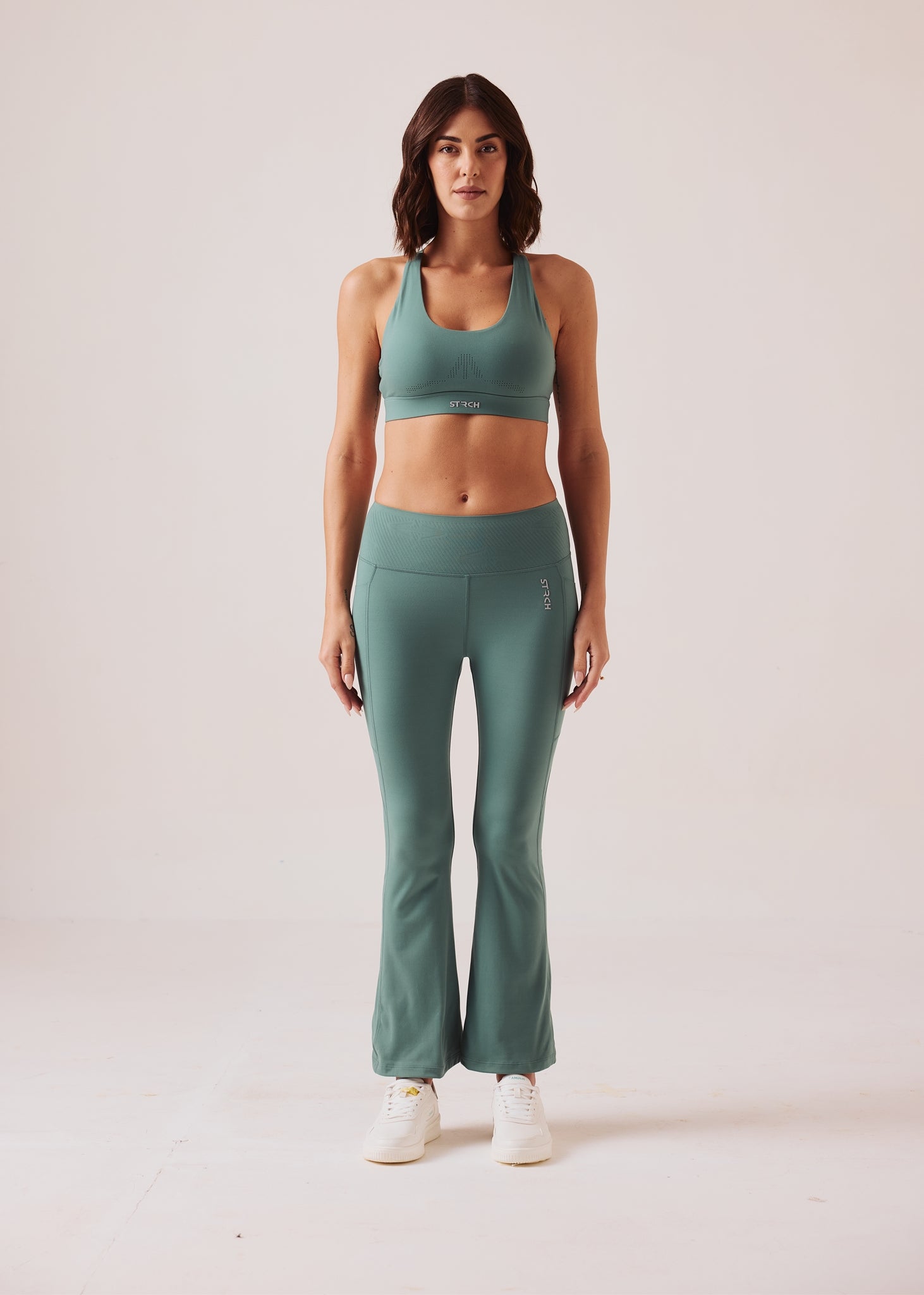 Women Pocket Flare Leggings - Vine Green - 2