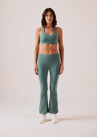 Women Pocket Flare Leggings - Vine Green - 2