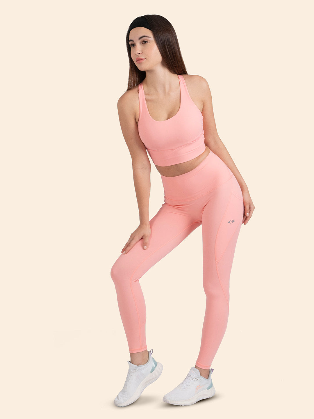 High Support Cross back sports bra - Peach