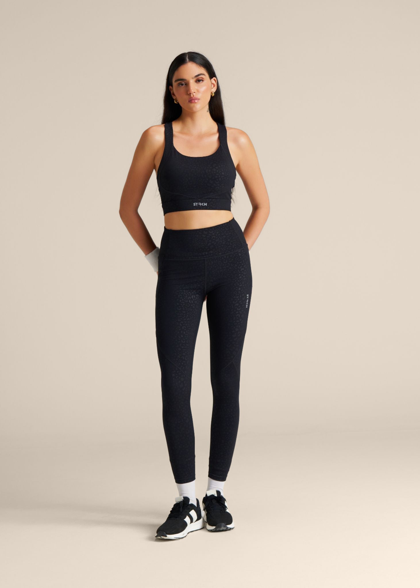 Leopard Embossed Leggings - Black