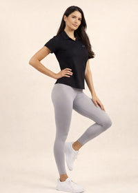 Women Sporty Textured Polo Top - Black - 3