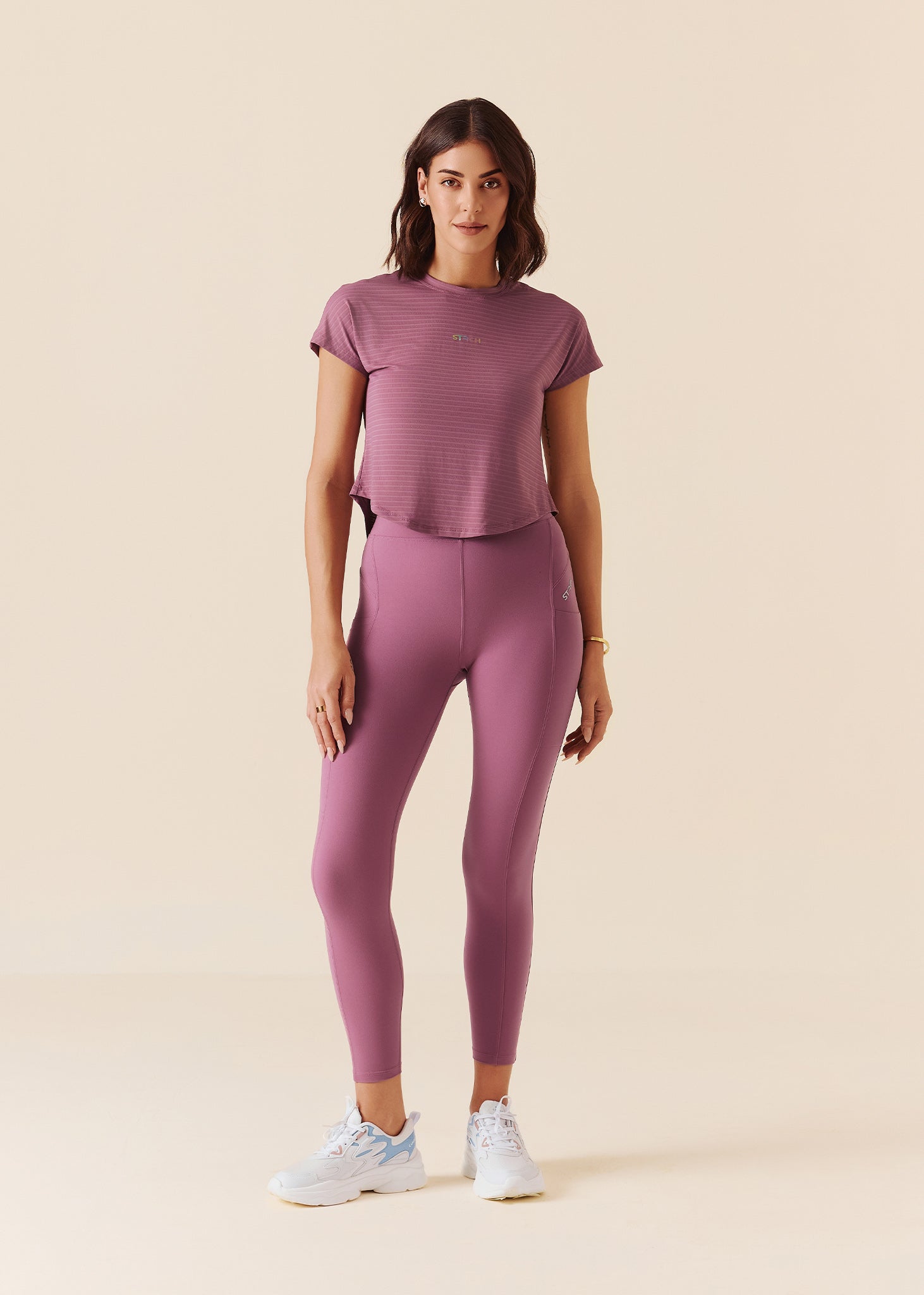 Women V-Back Tie Top & Training Pants Co-ord Set - Grape Nector
