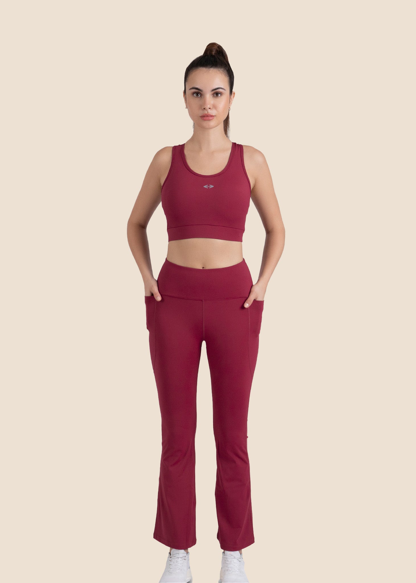 StrchFlex High rise Flare Leggings - Maroon - 2