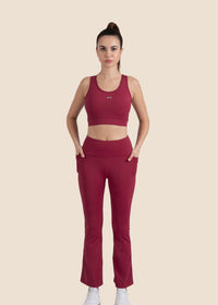 StrchFlex High rise Flare Leggings - Maroon - 2