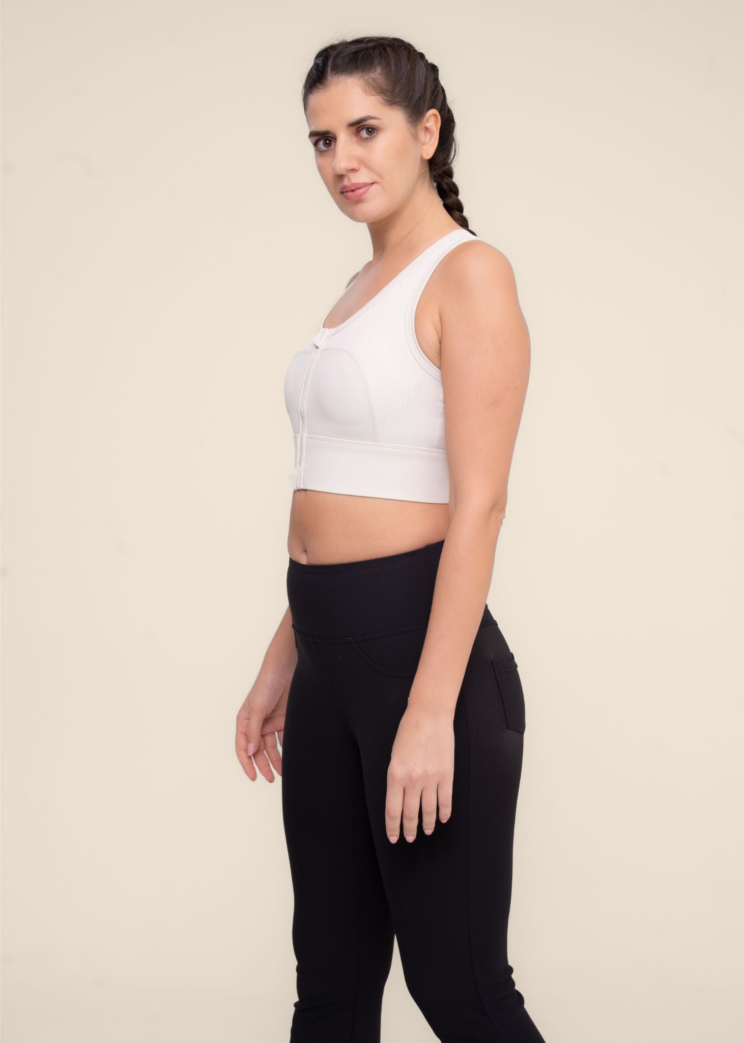 High Impact Zip closure Sports Bar - Cream