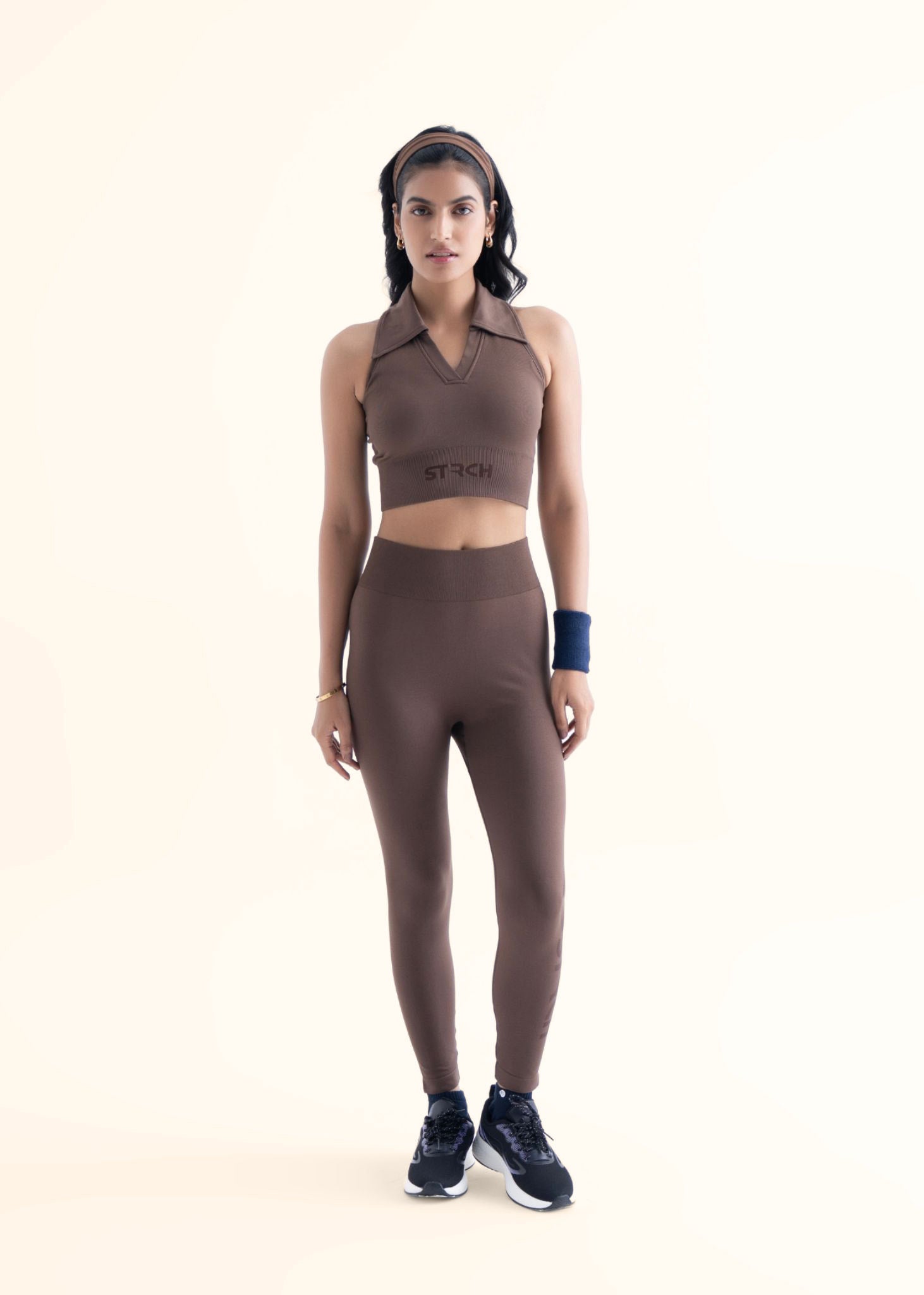 Seamless Polo Crop Tee - Mocha Brown
