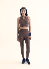 Seamless Polo Crop Tee - Mocha Brown - 2