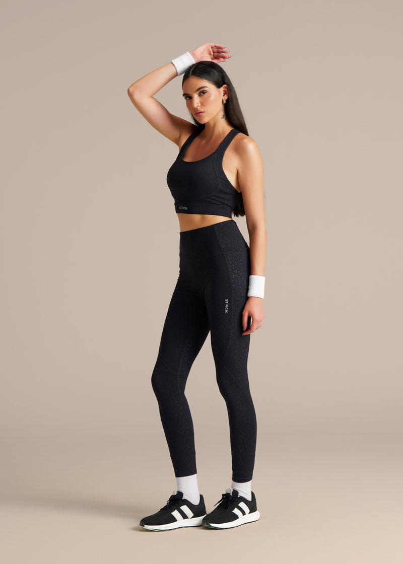 Leopard Embossed Sports Bra - Black