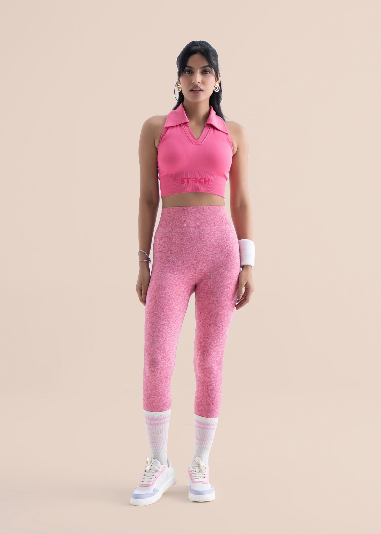 Women Seamless Flare Workout Leggings - Pink - 2