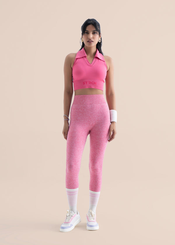 Women Seamless Flare Workout Leggings - Pink - 2