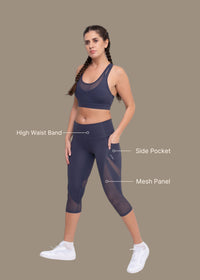 Women High Waist Capri - Dusty Blue - 3