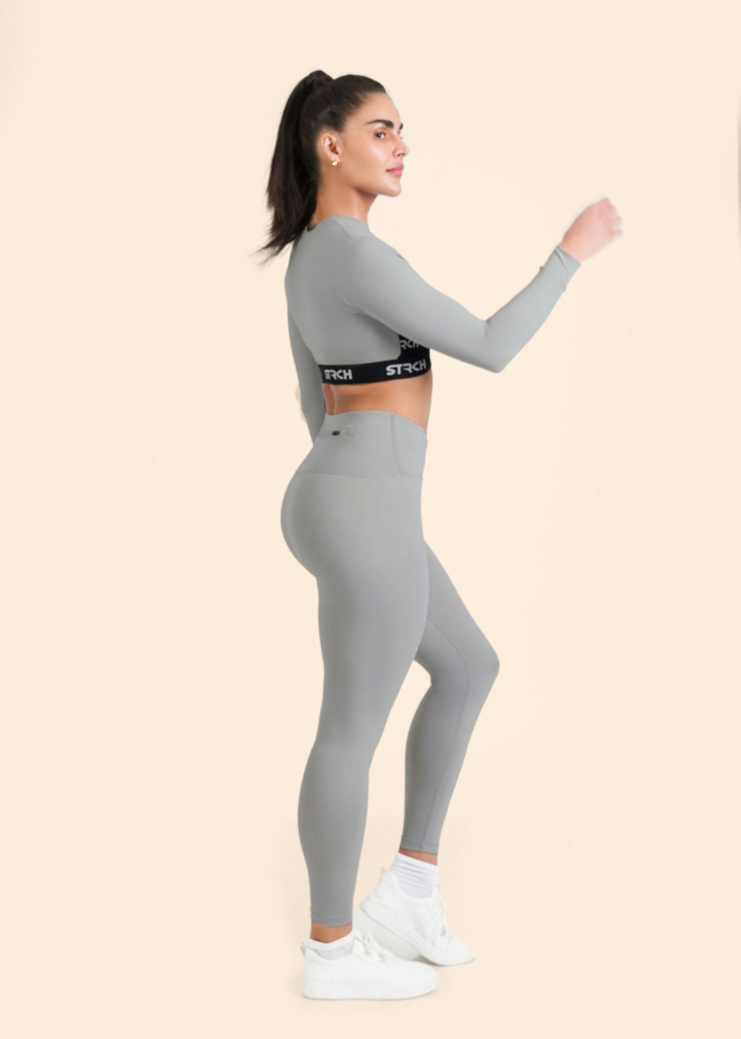 Criss-cross wasitband Leggings - Grey - 4