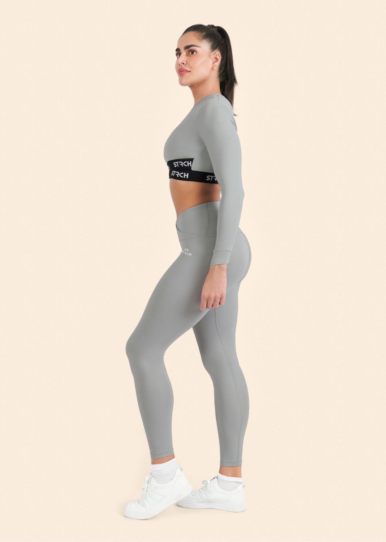 Criss-cross wasitband Leggings - Grey - 5