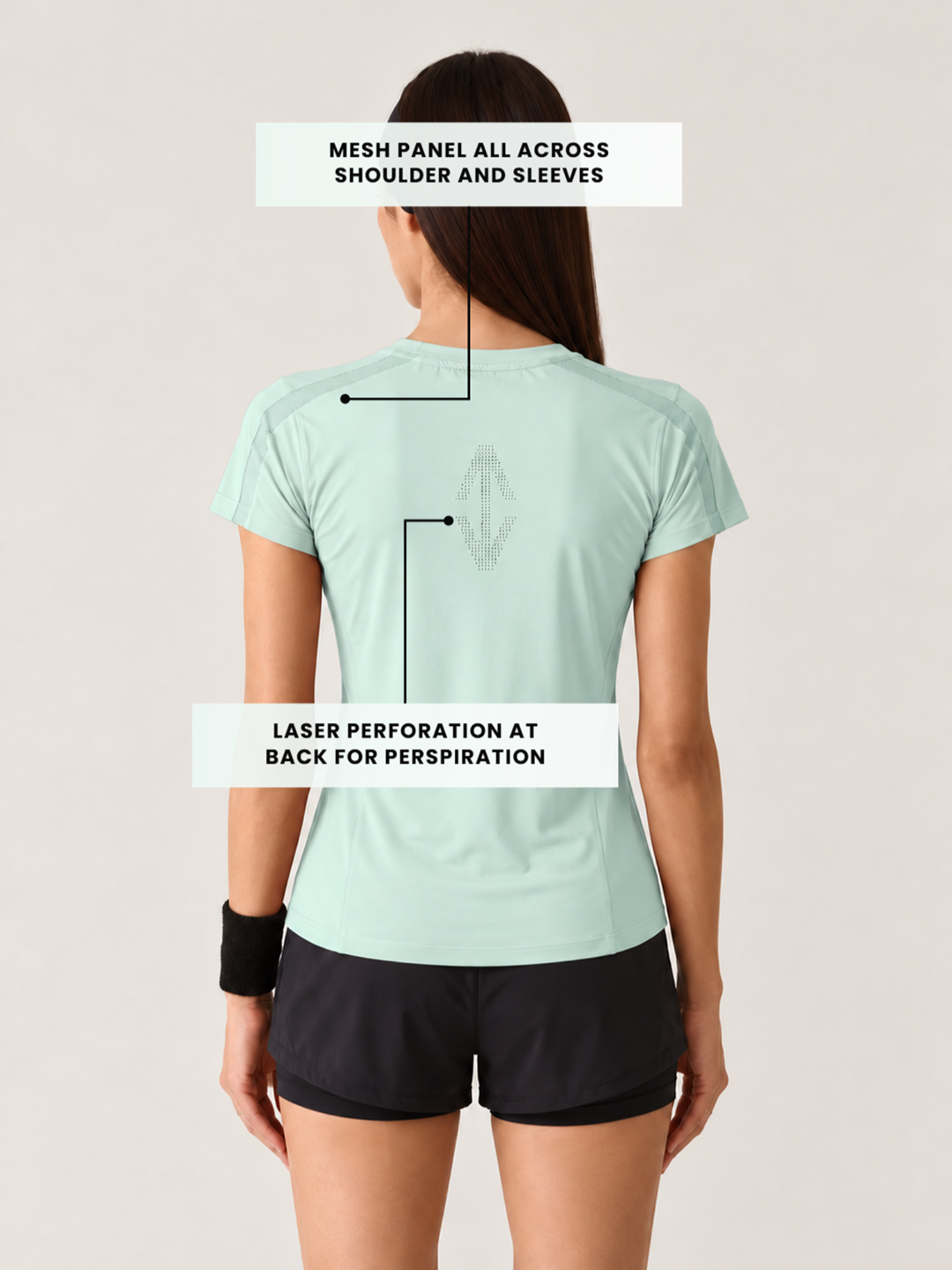 Women Mesh-Panel Ventilated Tee - Regular Fit - Mint Green