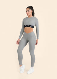 Criss-cross wasitband Leggings - Grey - 2